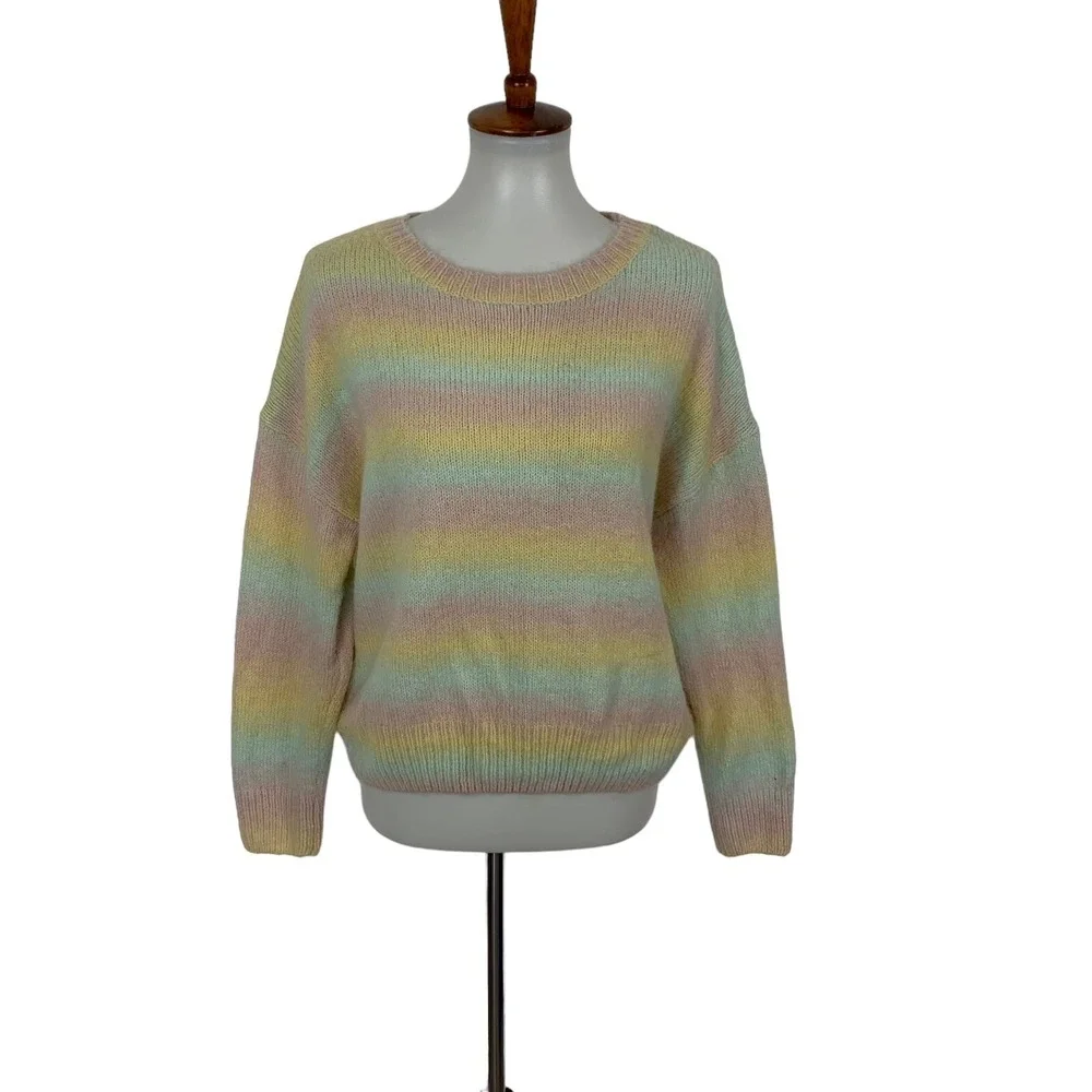 Lumiere Pastel Rainbow Striped Knit Sweater Soft Cozy‎ Pullover Medium